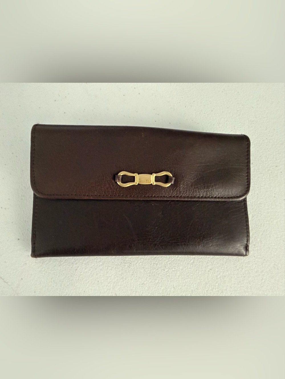 Vintage Liz Claiborne Brown Wallet Gold Horsebit Snap Long Bifold